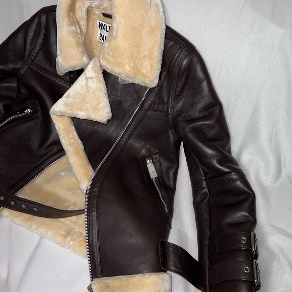 Walter Baker Dark Brown Leather Jacket with Cream Shearling - Picture 5 of 15
